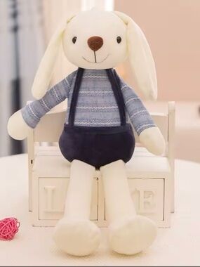 Large Bunny Plush Doll 15.7” Stuffed Animal Blue Outfit Soft Toy Nursery Decor